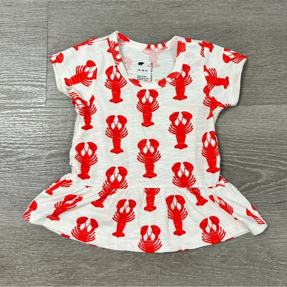 Monica + Andy Lobster Short Sleeve Peplum Top